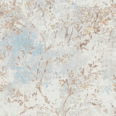 Landelijk behang Profhome 396502-GU vliesbehang hardvinyl warmdruk in reliëf licht gestructureerd met bloemmotief mat blauw beige goud 5,33 m2