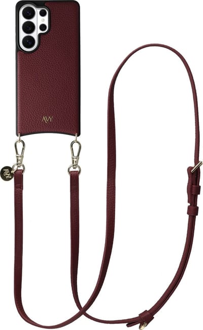 AVY Leren Hoesje Geschikt voor Samsung Galaxy S26 Ultra | Compatibel met MagSafe | Leather Case met Telefoonkoord | Crossbody | Burgundy | Long Leather