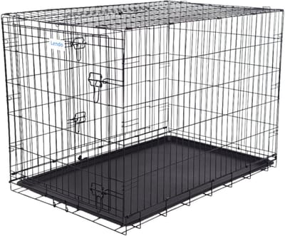 Lendo Online Hondenbench met onderbak opvouwbaar met handvat - 2 deuren en 2 sloten - 107x71x78cm XXL - Hondenhok - Hondenkooi - Kattenbak - Extra stevig staal!