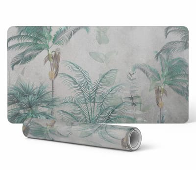 Decoratieve gaming bureauonderlegger met palmbomen op een pastelkleurige achtergrond, 90x45 cm
