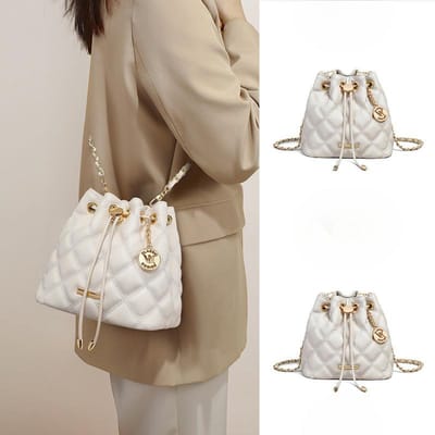 Emmertas Dames Nieuwe Herfst Lederen Dames Tas Diamanten Ketting Tas Kleine Draagtas Crossbody Tas beige