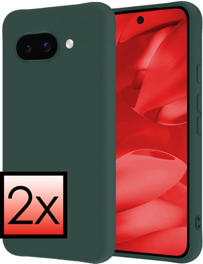 Hoesje - 2 Stuks - Geschikt voor Google Pixel 9a - Sterk & Shockproof - Case Siliconen - Back Cover - Telefoon Hoes - Donkergroen