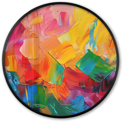 Poster in lijst Rond - Fotolijst 60x60 cm - Posters - Abstract - Verflook - Modern - Kleurrijk - Ronde posterlijst zwart - Decoratie - Wanddecoratie woonkamer - Muurdecoratie slaapkamer