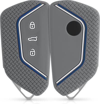 kwmobile autosleutel hoesje geschikt voor VW Golf 8 3-knops autosleutel hoes - Siliconen autosleutel behuizing - Auto sleutel case met honingraat - Sleuteletui in grijs / blauw / wit