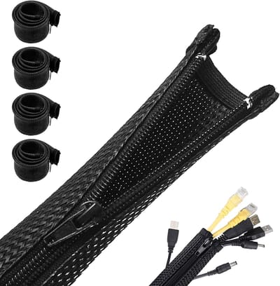 4-delige 1.5m Kabelgoot voor Flexibele Kabelbeheer met Rits - Kabelbescherming, Kabelorganisator en PC Kabelbeheer met Diameter 2-2.5cm