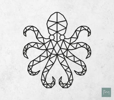 Laserfabrique Wanddecoratie - Geometrische Octopus - Medium - Zwart - Geometrische dieren en vormen - Houten dieren - Muurdecoratie - Line art - Wall art