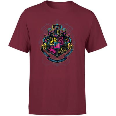 Harry Potter Hogwarts Neon Crest Men's T-Shirt - Burgundy - S