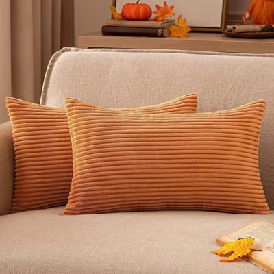 Famanu – Set van 1 stuk ribfluwelen sierkussensloop corduroy herfstkleur 30 x 50 cm roest oranje