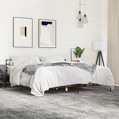 vidaXL - Bedframe - bewerkt - hout - metaal - gerookt - eikenkleurig - 200x200 - cm