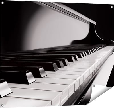 Gards Tuinposter Pianotoetsen - Noten - Piano - 100x80 cm - Tuindoek - Tuindecoratie - Wanddecoratie buiten - Tuinschilderij