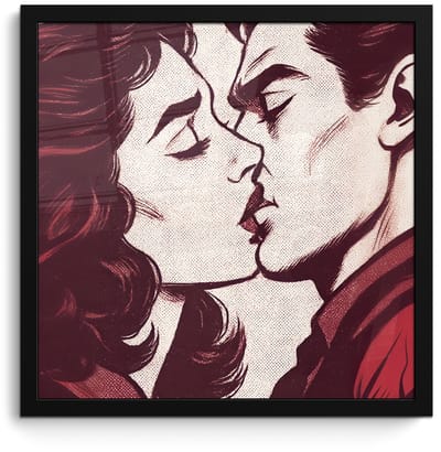 Poster in lijst - Fotolijst 40x40 cm - Posters - Kussen - Personen - Retro - Bordeaux - Posterlijst zwart - Decoratie - Wanddecoratie woonkamer - Muurdecoratie slaapkamer