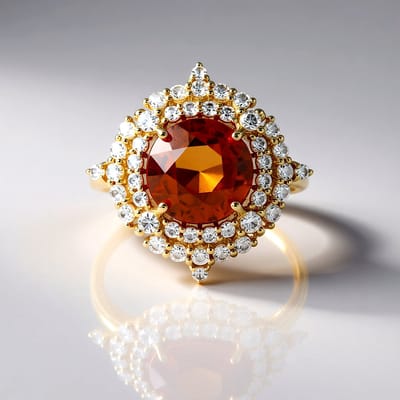 Cavill - Luxe 375 Gouden Ring - 4,307 ct Hessoniet Granaat & 1,315 ct Cambodjaanse Zirkonen - Elegante Oranje Edelsteen Ring