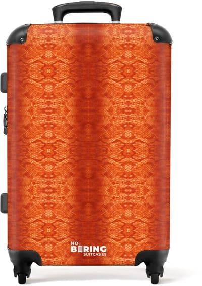 NoBoringSuitcases.com - Grote koffer - oranje slangenhuid met symmetrische schubstructuur - Reiskoffer met 4 wielen - Trolley op wieltjes - Rolkoffer groot - 72 liter - Ruimbagage valies 20kg - Valiezen voor volwassenen