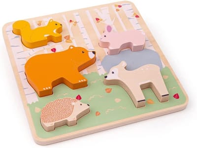 Houten Dierenpuzzel - Baby Puzzel - Baby's Leren - FSC-gecertificeerd Hout - 10 cm x 18.5 cm - Meerkleurig