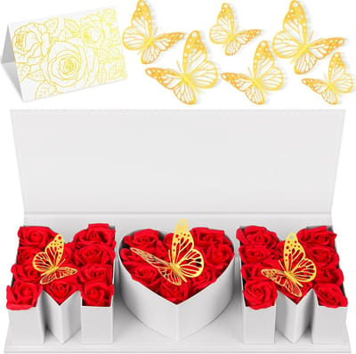 Moederdoos met bloemen - Geschenkdoos verpakking - Cadeau geven - 31 kunstbloemen inbegrepen - 43 x 18 x 6.8 cm