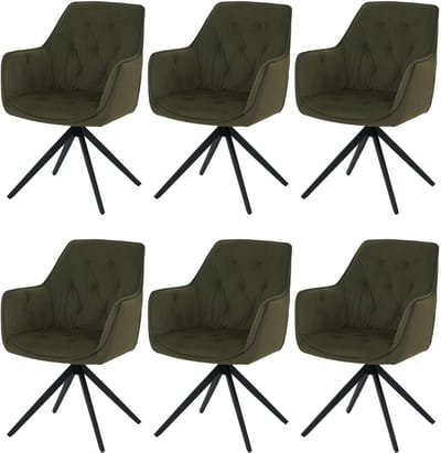 Set van 6 eetkamerstoelen MCW-L80, keukenstoel, gestoffeerde stoel met armleuningen, draaibaar, metaal, stof/textiel ~ groen