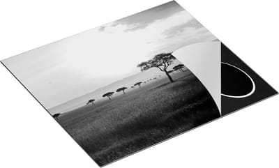 Chefcare Inductie Beschermer Zonsondergang in de Savanne - Zwart Wit - 60x50 cm - Afdekplaat Inductie - Kookplaat Beschermer - Inductie Mat