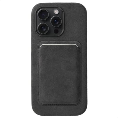 Rosso Avanti Hoesje Geschikt voor Apple iPhone 14 Pro Max met Magnetische Kaarthouder | Compatibel met MagSafe / Qi2 | Echt Italiaans Alcantara | Back Cover en Wallet | Grijs