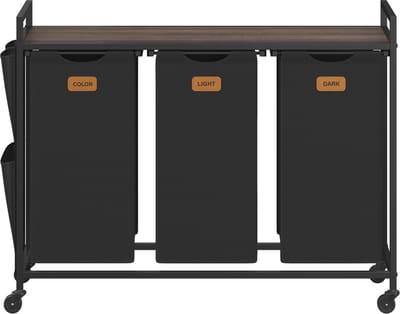 VASAGLE - Wasmand - Wasmand met Wieltjes - 3 Vakken - Met Opbergrek - 150 L Capaciteit