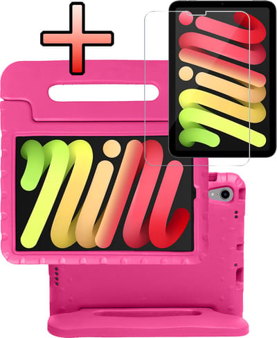 Hoes - Geschikt voor Apple iPad Mini 7 (2024) - 8.3 inch - 7e Generatie - Met Screenprotector - Kinderhoes Shockproof Bumper - Kidsproof Case - Tablet Hoesje - Kinder Cover - Roze