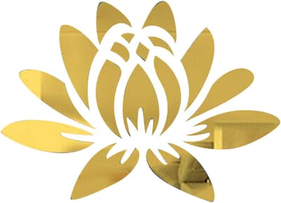 3D Acryl Spiegel Lotus Bloem Muursticker Muurkunst Sticker Zelfklevend Verwijderbaar Milieuvriendelijk Voor Thuis Slaapkamer Woonkamer Badkamer Decoratie 34,8 x 24,9 cm, Goudkleur