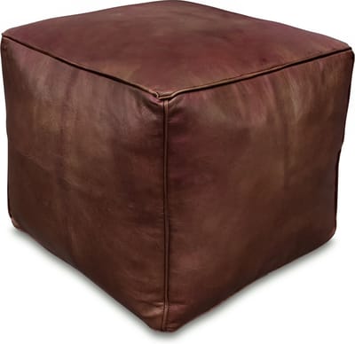 Leren poef bruin - Vierkante poef - Handgemaakt - 40x40x35 - Gevuld geleverd - Poufs&Pillows
