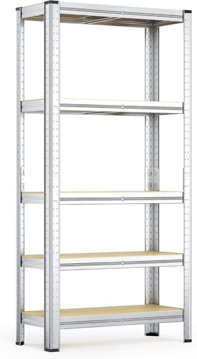 Verzilverd Magazijnrek 154x75x30 cm met 5 Planken en Totale Draaglast van 875 kg