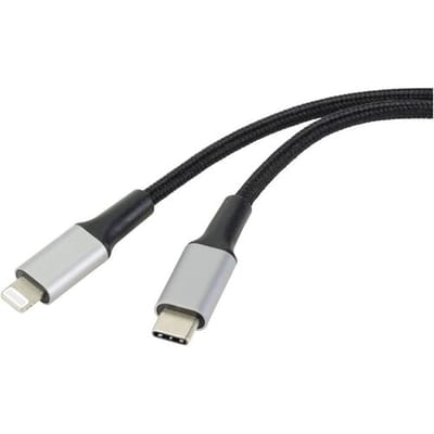 Renkforce USB-C, Apple Lightning Aansluitkabel 2.00 m Kabelmantel van gerecycled materiaal, Extreem robuust gevlochten bescherming, Flexibel,...