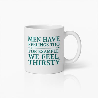 Men Have Feelings Too Koffiemok 330ml – Grappige Quote Beker “Bijvoorbeeld We Hebben Dorst” – Humoristisch Cadeau voor Mannen & Vrienden