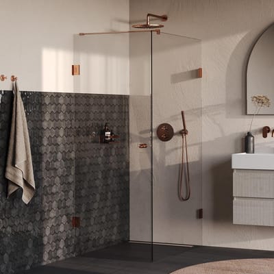 Brauer Void - Carving Douchecabine met Draaideur - Helder Glas - 80x120x200 cm - incl. Glascoating - PVD Koper Geborsteld