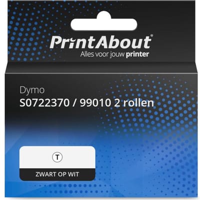 PrintAbout huismerk Etiket S0722370 / 99010 2 rollen (+ chip labelwriter 5..) (S0722370 / 99010 (5XL + 550)) Zwart op wit Geschikt voor Dymo