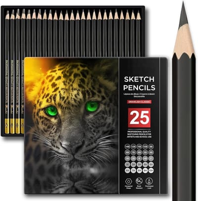PromoHome 25-delige schetspotlood set grafiet, hardheden 14B tot 10H, zwart