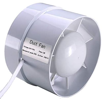 Inline afvoerventilator 100 mm voor luchtcirculatie in badkamers, keukens en kassen