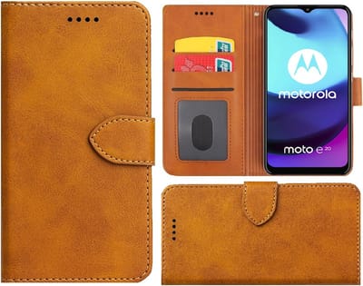 Hoesje Geschikt voor Motorola Moto E20 - Bookcase - Pu Leder Wallet Book Case Cognac Bruin Cover