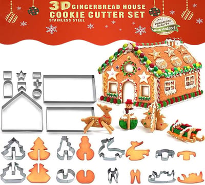 Famanu – Peperkoekhuis koekjessnijders set van 18 roestvrijstalen 3D uitsteekvormpjes voor kerstbakken fondant en taartdecoratie