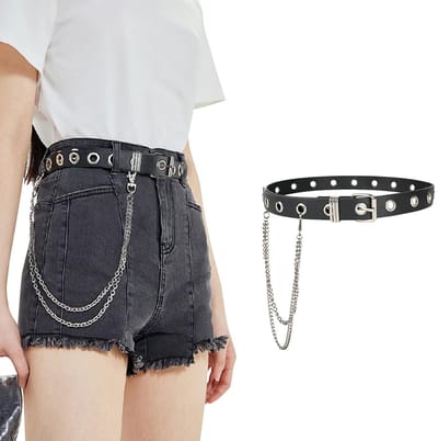 Dailygoods - Damesriem, elastische riem, designerriem, dunne leren riem voor dames, vintage gesp voor damesjurken, avondjurken, kleding, Zwart, M