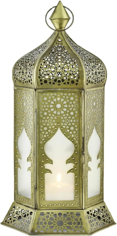 Decoratieve Theelichthouder - Oosterse Lantaarn - Sfeervolle Decoratie - Handgemaakt Metaal & Glas - 40 cm Hoog - Wit