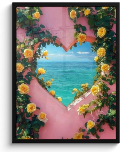 Poster in lijst - Fotolijst 50x70 cm - Posters - Hart - Zee - Muur - Posterlijst zwart - Decoratie - Wanddecoratie woonkamer - Muurdecoratie slaapkamer