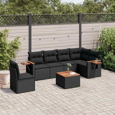vidaXL - 7-delige - Loungeset - met - kussens - poly - rattan - zwart