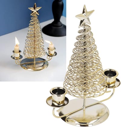 Kandelaar Ornament - Kaarsenhouder Decoratie - Sfeer Creëren - Kerstboom Vorm - 16 x 22 cm - Goud