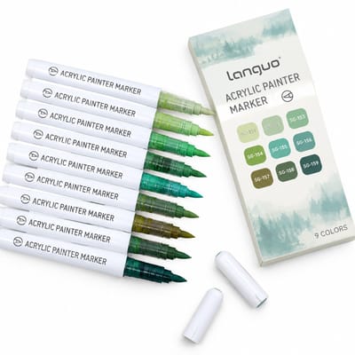 Acrylmarkers - 9 kleuren - Direct inktreservoir - Voor journaling en tekenen - Basisverpakking