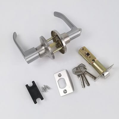 Serrure de poignée de porte en alliage d'aluminium, kit de verrouillage de sécurité avec clés à loquet central pour salle de bain et maison gray