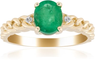 Cavill - Luxe 375 Geelgouden Ring met Zambia Smaragd 0,955 ct - Ovaal Slijpsel - Met 2 Cambodjaanse Zirkonia's - Elegante Damesring