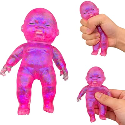 3-Pack Glitter Zacht Siliconen Baby Knijpspeeltjes: De langzaam terugverende textuur zorgt voor een bevredigend gevoel—perfect voor stressverlichting roze