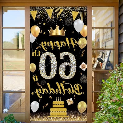 Grote zwarte en gouden verjaardagsbanner voor 60e verjaardag, feestdecoratie voor mannen en vrouwen, ideale achtergrond voor foto’s en vieringen