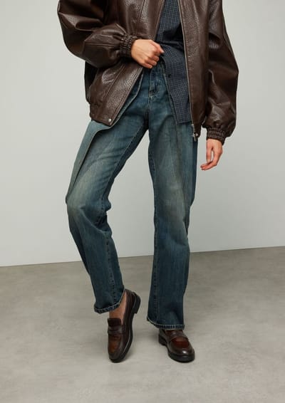 Sacha - Dames - Bruine leren loafers met pony hair - Maat 36