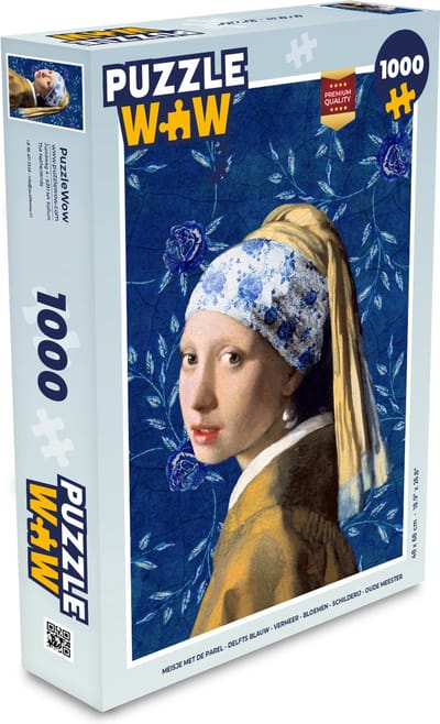Puzzel Meisje met de parel - Delfts blauw - Vermeer - Bloemen - Schilderij - Oude meesters - Legpuzzel - Puzzel 1000 stukjes volwassenen