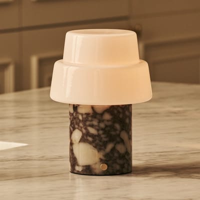 Tavellio Pissaro Draadloze Tafellamp – H15 – Calacatta Viola Marmer en Glas – Tot 100 uur