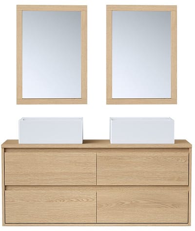 Vente-unique Zwevend dubbel wastafelmeubel met spiegels - Eiken fineer - 120 cm - MILIPAM