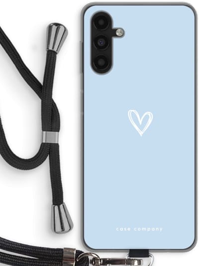 Case Company® - Hoesje met koord geschikt voor Samsung Galaxy A04s hoesje met Koord - Klein Hart Blauw - Telefoonhoesje met Zwart Koord - Bescherming aan alle Kanten en Over de Schermrand